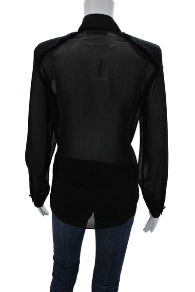 Zara Women Basic Collared Black Cotton Long Sleeve Button-Up Top Size S