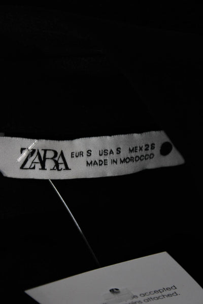 Zara Women Basic Collared Black Cotton Long Sleeve Button-Up Top Size S