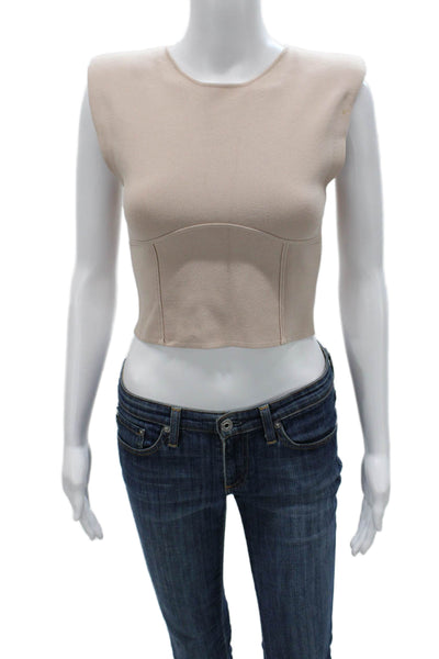 Zara Women Cropped Tank Viscose Sleeveless Round Neck Beige Size S