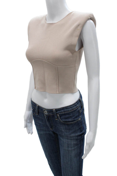 Zara Women Cropped Tank Viscose Sleeveless Round Neck Beige Size S