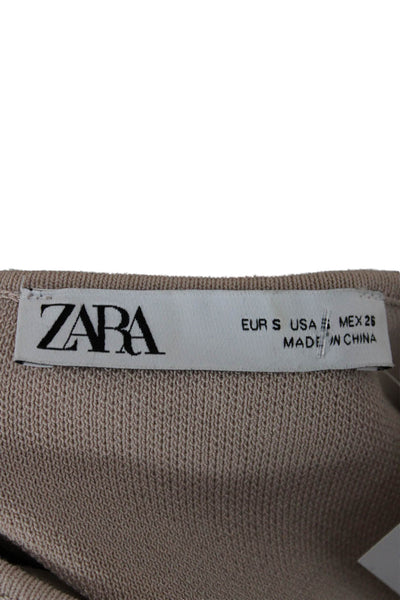 Zara Women Cropped Tank Viscose Sleeveless Round Neck Beige Size S