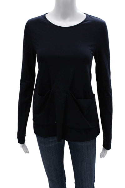 COS Womens Basic Long Sleeve T-Shirt Blue Round Neck 91% Cotton Size XS