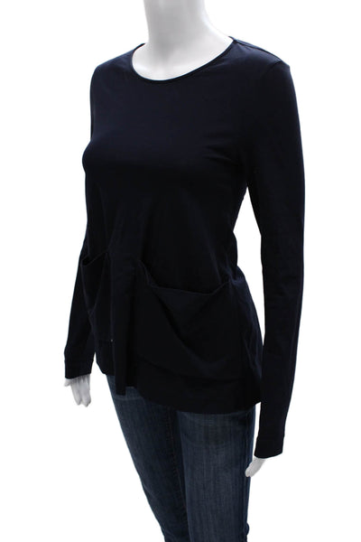 COS Womens Basic Long Sleeve T-Shirt Blue Round Neck 91% Cotton Size XS