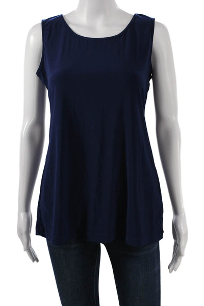 Iman Women Sleeveless Tunic Tank Top Blue Polyester Round Neck Size M