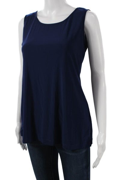 Iman Women Sleeveless Tunic Tank Top Blue Polyester Round Neck Size M