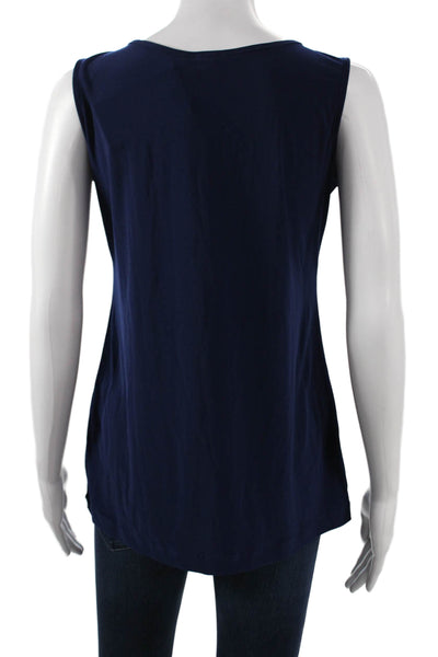 Iman Women Sleeveless Tunic Tank Top Blue Polyester Round Neck Size M