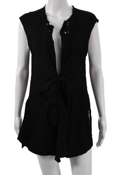 Transit Par Such Womens Tunic V Neck Sleeveless Tie Black Viscose Size 4