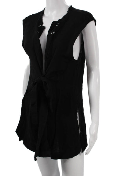 Transit Par Such Womens Tunic V Neck Sleeveless Tie Black Viscose Size 4