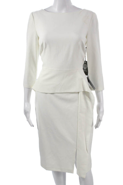 Vince Camuto Women White Sheath Dress Boat Neck 3/4 Sleeve Knee Length Size 6
