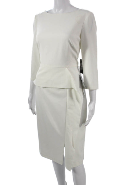 Vince Camuto Women White Sheath Dress Boat Neck 3/4 Sleeve Knee Length Size 6