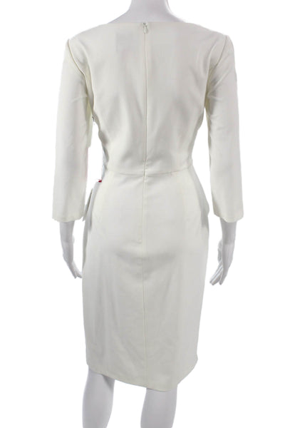 Vince Camuto Women White Sheath Dress Boat Neck 3/4 Sleeve Knee Length Size 6