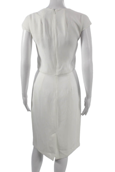 Halston Womens Sheath Dress White Short Sleeve Round Neck Zip Polyester Size 4