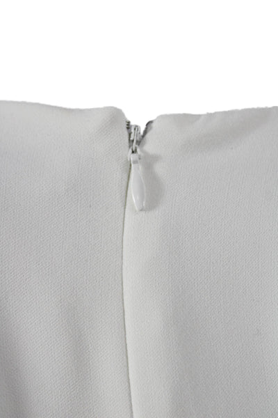 Halston Womens Sheath Dress White Short Sleeve Round Neck Zip Polyester Size 4