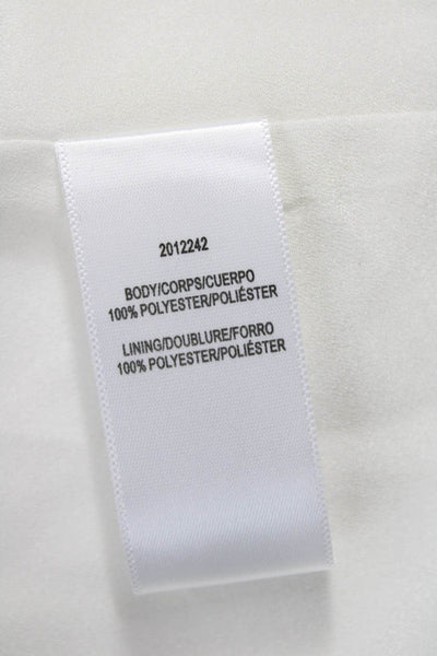 Halston Womens Sheath Dress White Short Sleeve Round Neck Zip Polyester Size 4