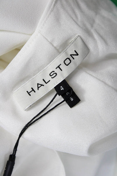 Halston Womens Sheath Dress White Short Sleeve Round Neck Zip Polyester Size 4