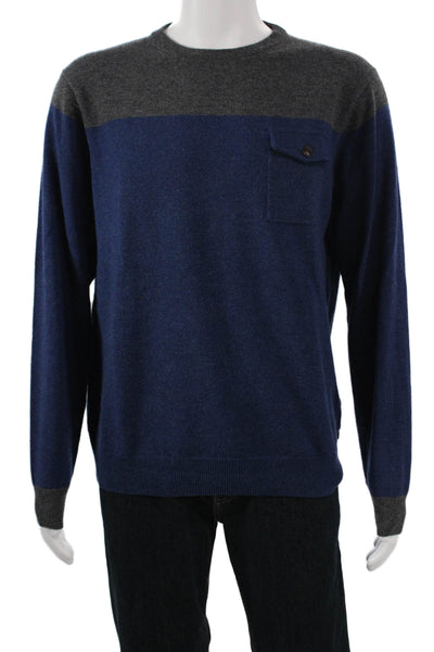 Gant Men Blue Striped Wool Pullover Sweater Crew Neck Long Sleeve Size L