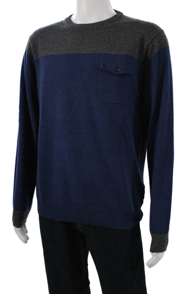 Gant Men Blue Striped Wool Pullover Sweater Crew Neck Long Sleeve Size L