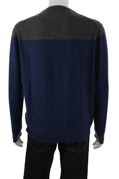 Gant Men Blue Striped Wool Pullover Sweater Crew Neck Long Sleeve Size L