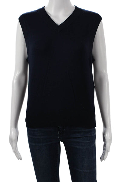 Zara Women V Neck Sleeveless Cotton Blend Vest Solid Blue Size S