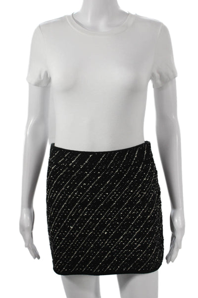 Zara Womens Straight Pencil Mini Skirt Black Striped Acrylic Pull On Size S