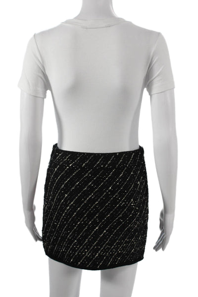 Zara Womens Straight Pencil Mini Skirt Black Striped Acrylic Pull On Size S