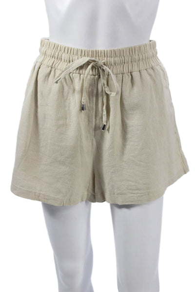 Zara Womens Paperbag Linen Blend Shorts Beige Drawstring Spring Size XS