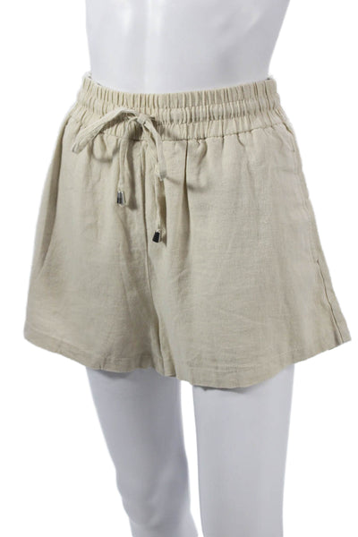Zara Womens Paperbag Linen Blend Shorts Beige Drawstring Spring Size XS