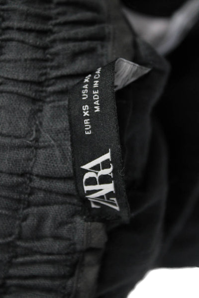 Zara Womens Paperbag Linen Drawstring Shorts Gray Summer Size XS