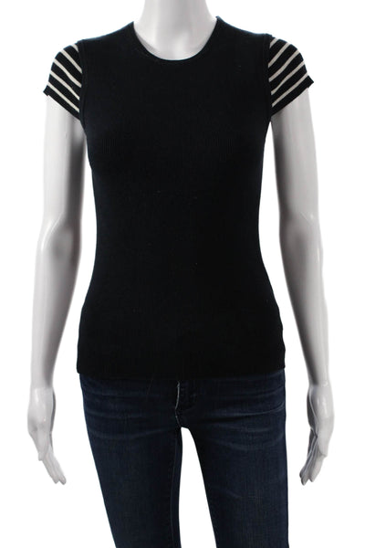 Allsaints Women Basic T-Shirt Black Cotton Round Neck Short Sleeve Size 6