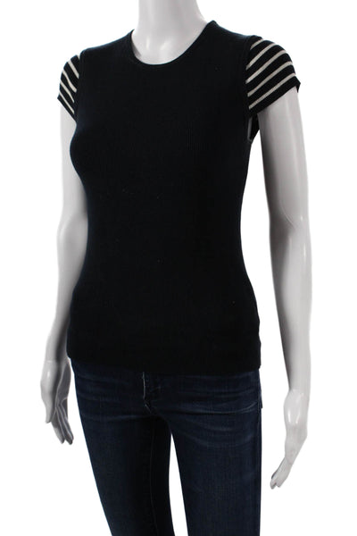 Allsaints Women Basic T-Shirt Black Cotton Round Neck Short Sleeve Size 6