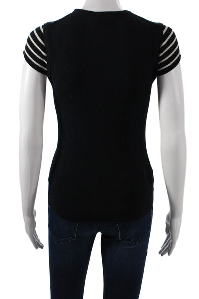Allsaints Women Basic T-Shirt Black Cotton Round Neck Short Sleeve Size 6