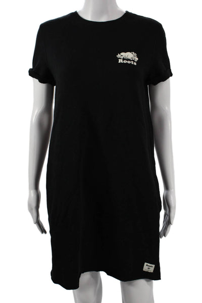 Roots Womens T-Shirt Dress Black Cotton Short Sleeve Pullover Size XS