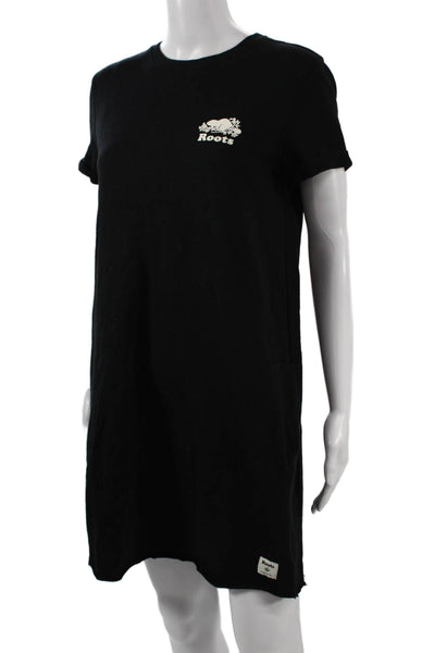 Roots Womens T-Shirt Dress Black Cotton Short Sleeve Pullover Size XS