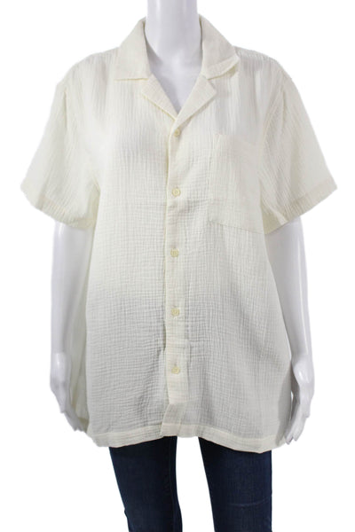 Joes Jeans Mens Shirt Button-Up Ivory Cotton Collared Short Sleeve Solid Size L