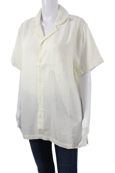 Joes Jeans Mens Shirt Button-Up Ivory Cotton Collared Short Sleeve Solid Size L