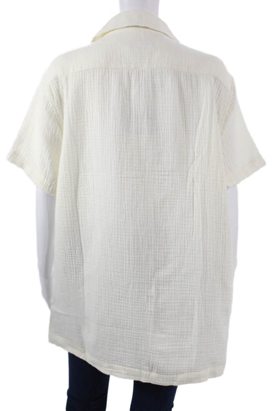 Joes Jeans Mens Shirt Button-Up Ivory Cotton Collared Short Sleeve Solid Size L