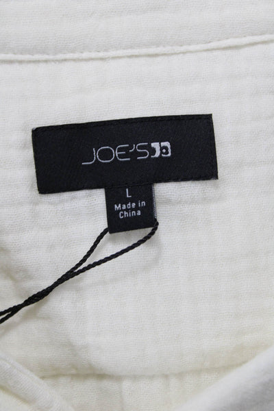 Joes Jeans Mens Shirt Button-Up Ivory Cotton Collared Short Sleeve Solid Size L