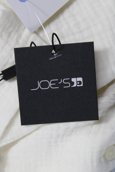 Joes Jeans Mens Shirt Button-Up Ivory Cotton Collared Short Sleeve Solid Size L