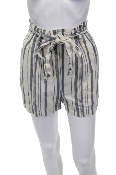 Zara Basic Women Paperbag Striped Rayon Pull On Shorts Ivory Size M