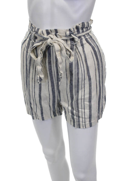 Zara Basic Women Paperbag Striped Rayon Pull On Shorts Ivory Size M
