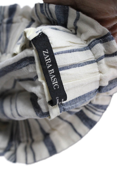 Zara Basic Women Paperbag Striped Rayon Pull On Shorts Ivory Size M