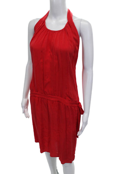Zara Woman Women Shift Dress Red Halter Sleeveless Knee Length Viscose Size M
