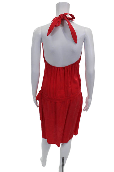 Zara Woman Women Shift Dress Red Halter Sleeveless Knee Length Viscose Size M
