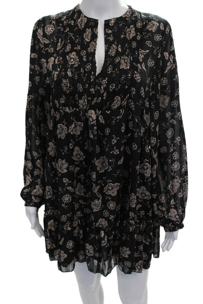 Zara Women Shift Dress Black Floral Long Sleeve Above Knee Size L