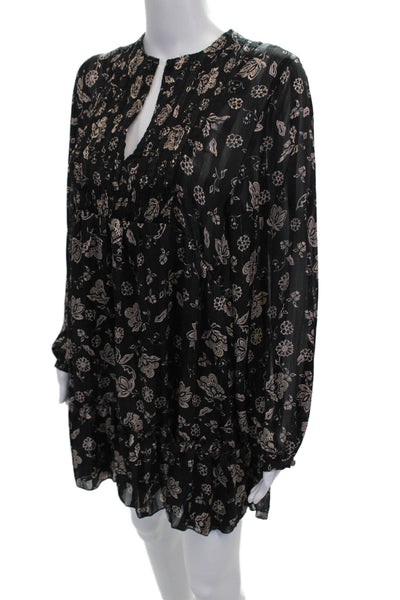 Zara Women Shift Dress Black Floral Long Sleeve Above Knee Size L