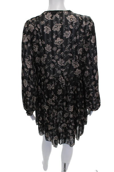 Zara Women Shift Dress Black Floral Long Sleeve Above Knee Size L