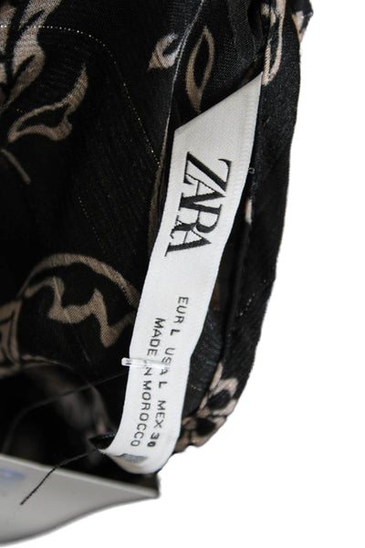Zara Women Shift Dress Black Floral Long Sleeve Above Knee Size L