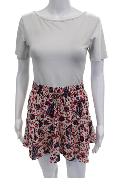 Zara Women Floral Multicolor Cotton Blend Wide Leg Drawstring Shorts Size S