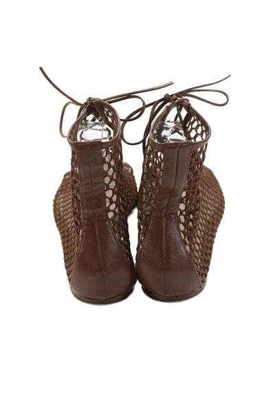 Gianvito Rossi Womens Leather Lace Up Fishnet Sandals Brown Size 38 8