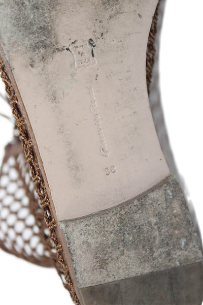 Gianvito Rossi Womens Leather Lace Up Fishnet Sandals Brown Size 38 8